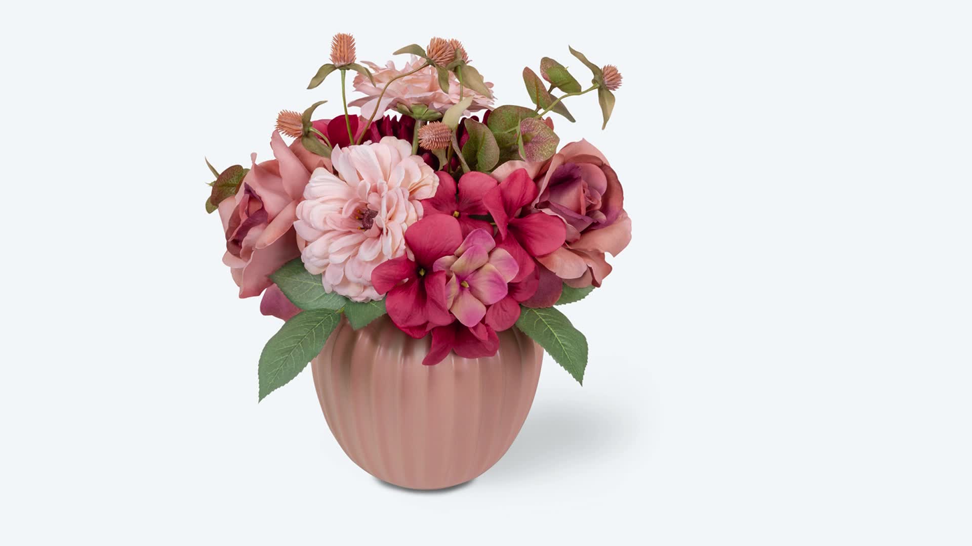 Kunstblumen Arrangement Paradessa mit Vase 31cm Hortensie Rose Chrysantheme Dekoration